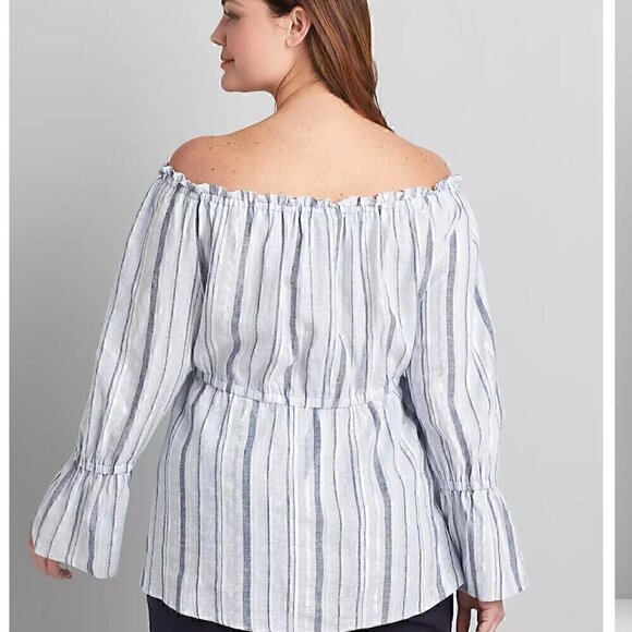 NWT Lane Bryant Linen Blend Off Shoulder Top in Blue, Silver, White - Size 14/16 - Picture 2 of 12